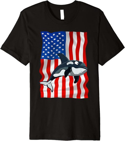 Orca American Flag USA 4th of July America Orcas lovers Premium T-Shirt