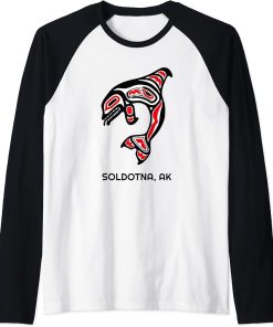 Soldotna Alaska Native American Indian Orca Killer Whale Art Raglan Baseball Tee