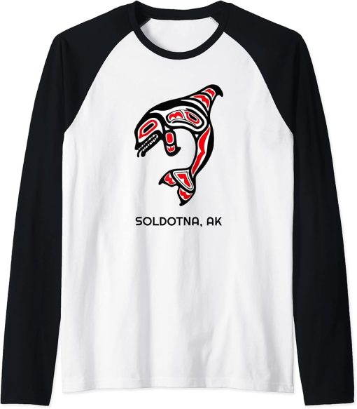 Soldotna Alaska Native American Indian Orca Killer Whale Art Raglan Baseball Tee