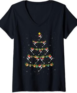 Womens Funny Orca Fish Xmas Tree Lights Santa Orca Christmas V-Neck T-Shirt