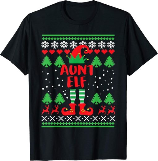 Aunt Elf Gift Ugly Christmas Family Matching Pyjama T-Shirt