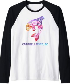 Campbell River British Columbia Native Orca Killer Whale Raglan Baseball Tee