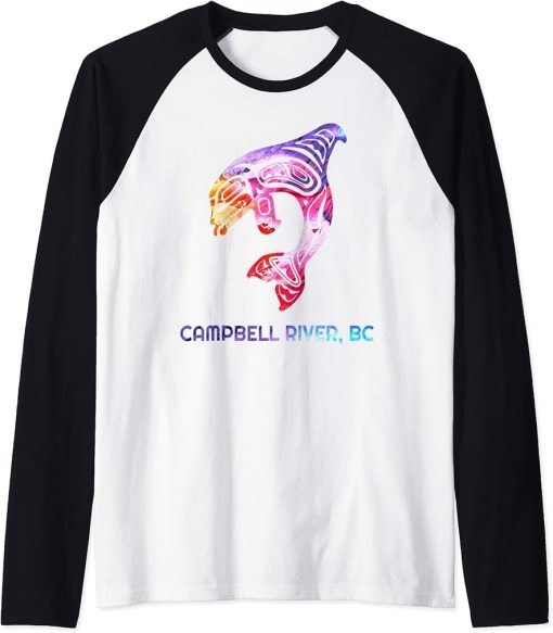 Campbell River British Columbia Native Orca Killer Whale Raglan Baseball Tee